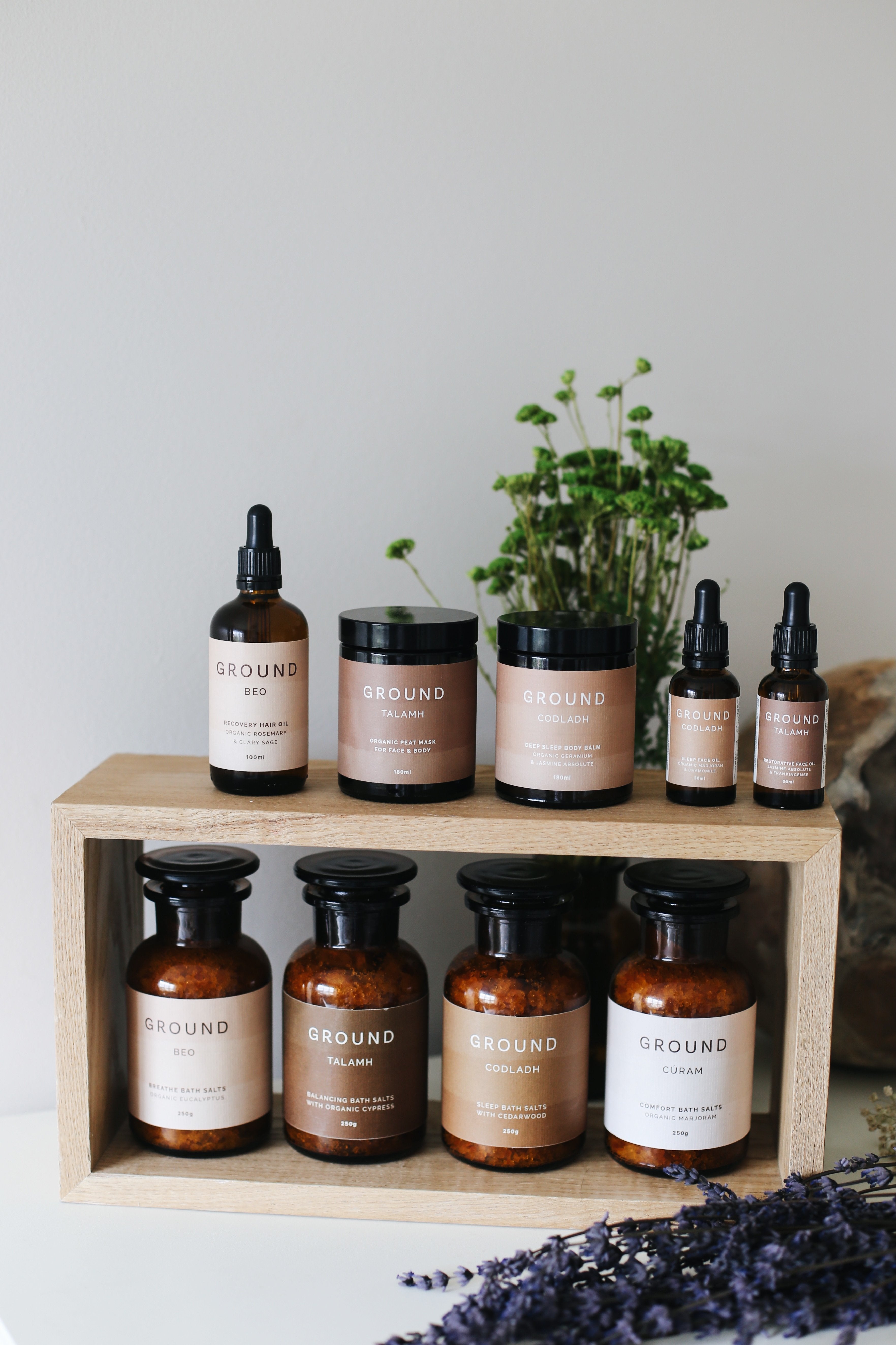 Ground 100% natural, vegan products designed to promote wellness and self-care rituals at home.