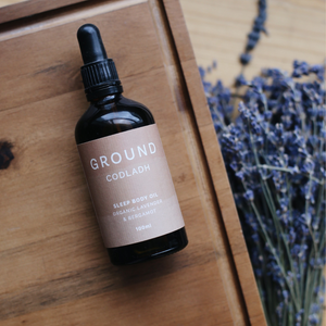 nurtures the body and soul overnight with the GROUND Wellbeing Codladh sleep body oil
