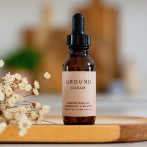GROUND Wellbeing Cúram comfor body oil for pregnancy & Beyond with organic majoram and neroli