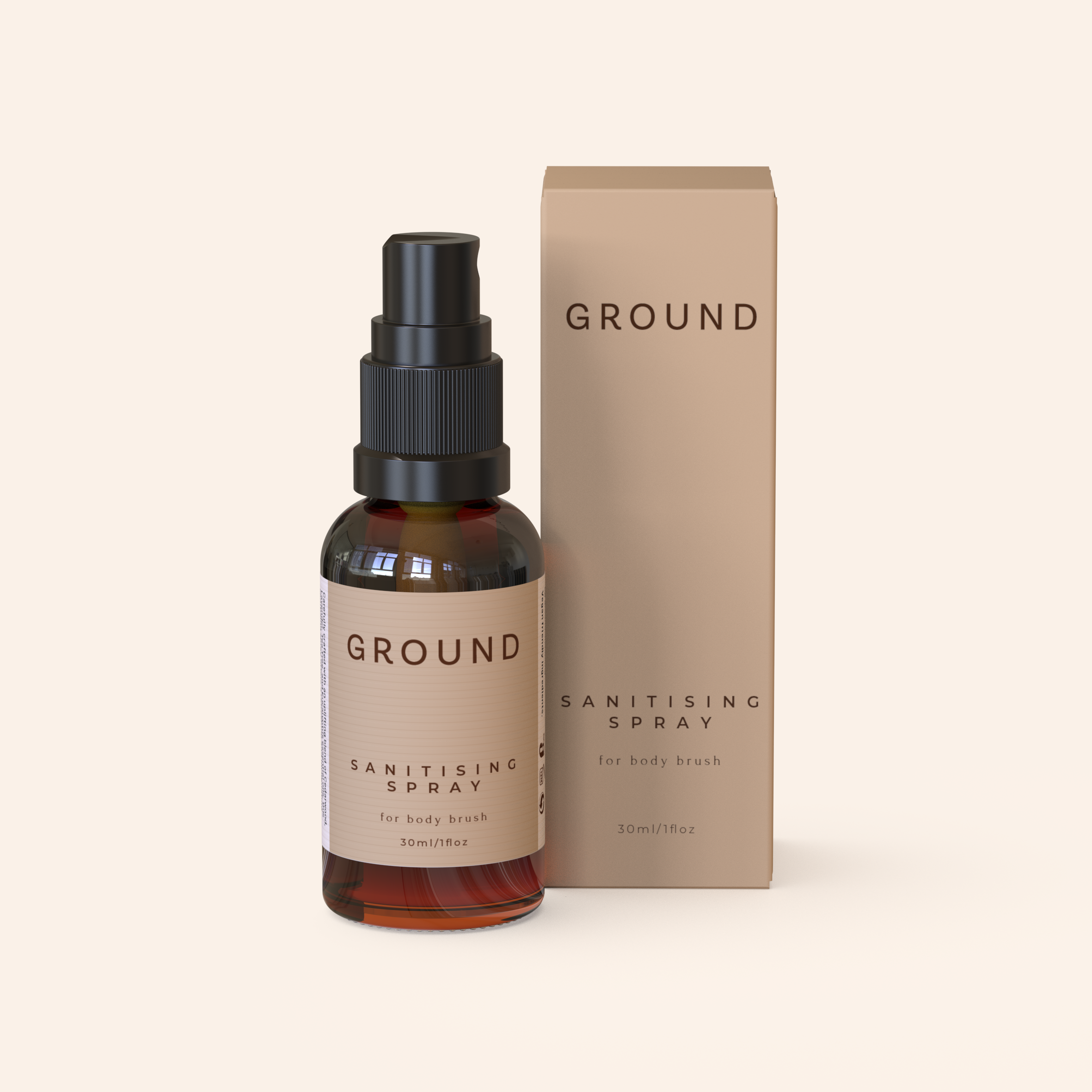 Image of a pump bottle of Ground Sanitising Spray for body brush.