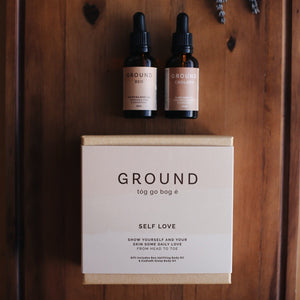 GROUND Wellbeing Self Love Box Set of 100% natural body oils. 